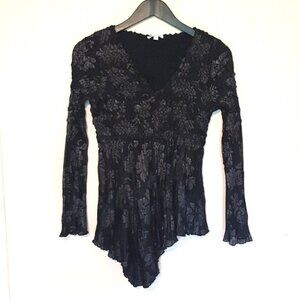 Vintage  90s Y2K Chagall black origami crinkle asymmetrical long sleeve top sz S